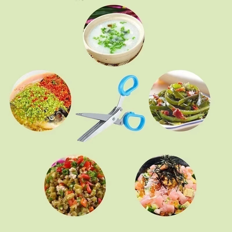 Muti-Layers Kitchen Scissors Stainless Steel Vegetable Cutter Scallion Herb Laver Spices Cooking Tool Cut Kitchen Accessories