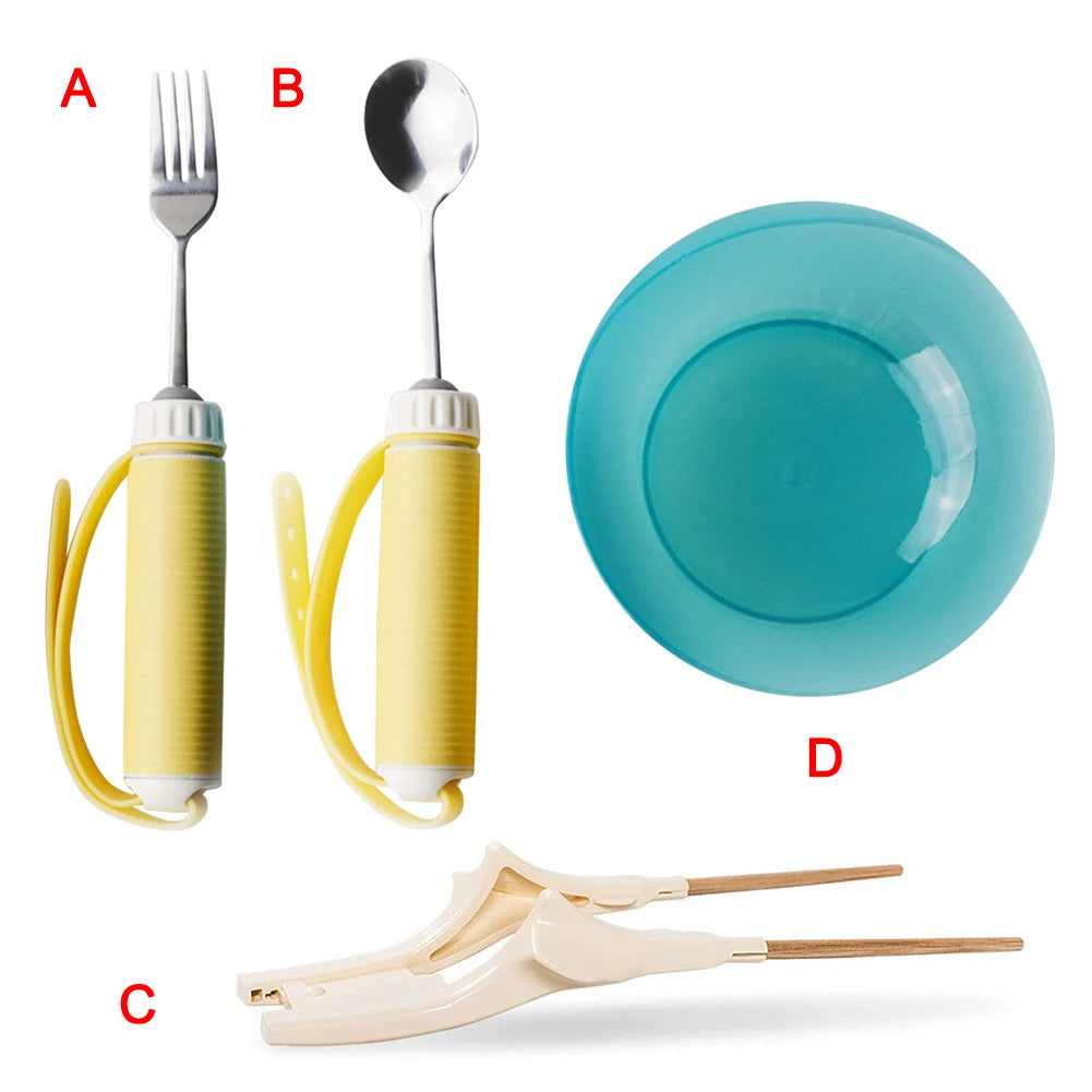 Hemiplegia Elderly Disabled Tableware Eat Food Fork Spoon Anti-Shake Anti-Splash Tableware for Elderly Disabled Hand Disability