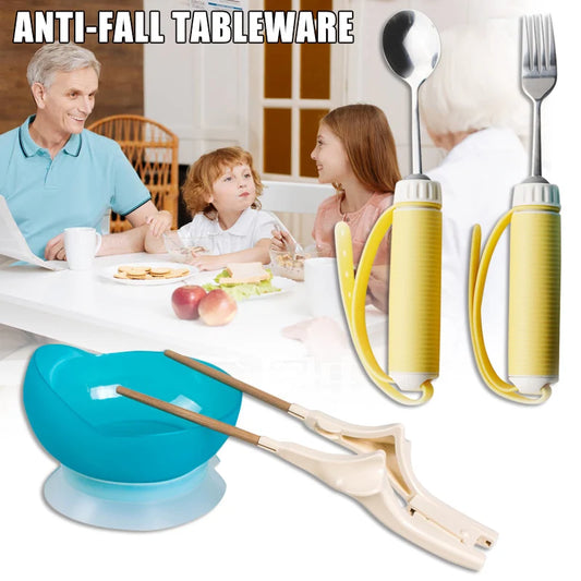 Hemiplegia Elderly Disabled Tableware Eat Food Fork Spoon Anti-Shake Anti-Splash Tableware for Elderly Disabled Hand Disability